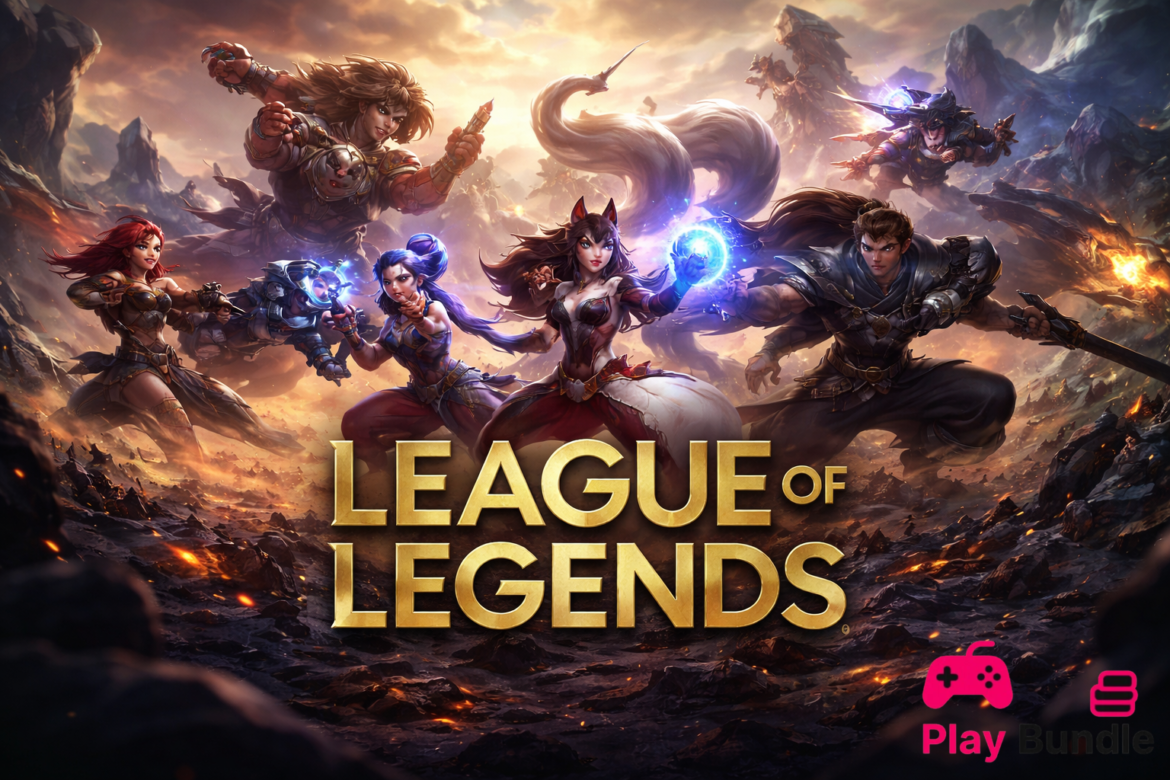 League of Legends champions battle scene with Ahri, Yasuo, Jinx and epic MOBA gameplay HD wallpaper