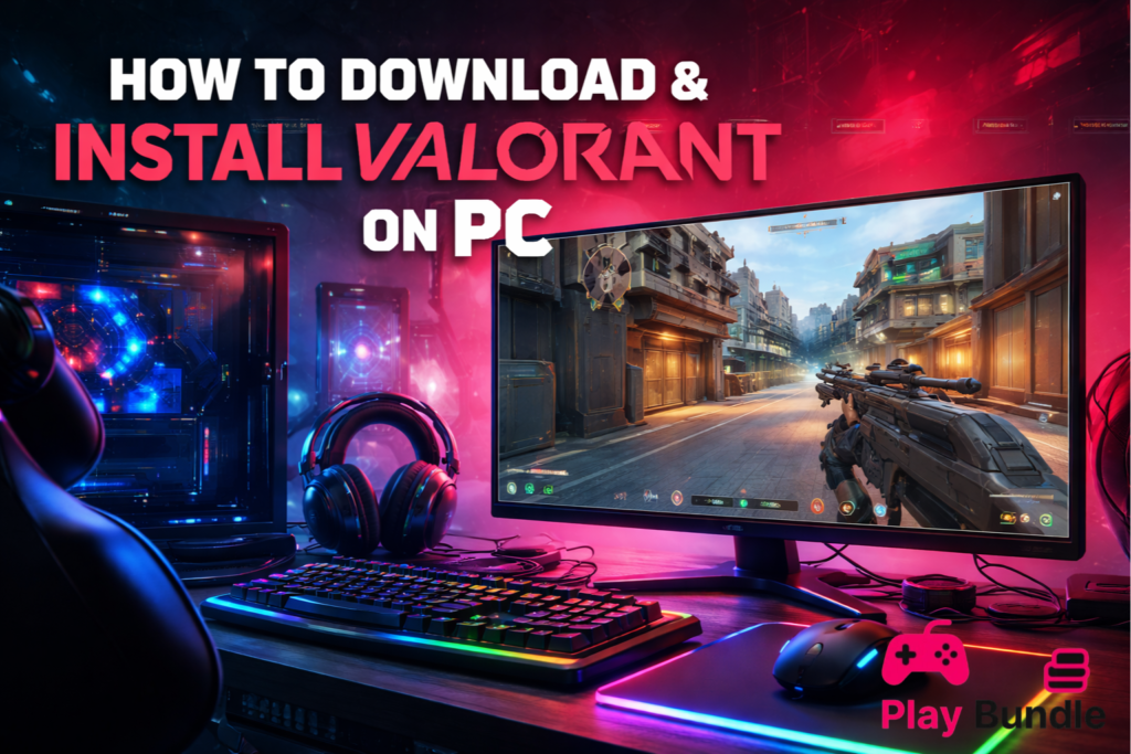 Play Bundle Valorant on PC gameplay screen with FPS shooter interface and gaming setup Valorant on PC gameplay screen with FPS shooter interface and gaming setup.