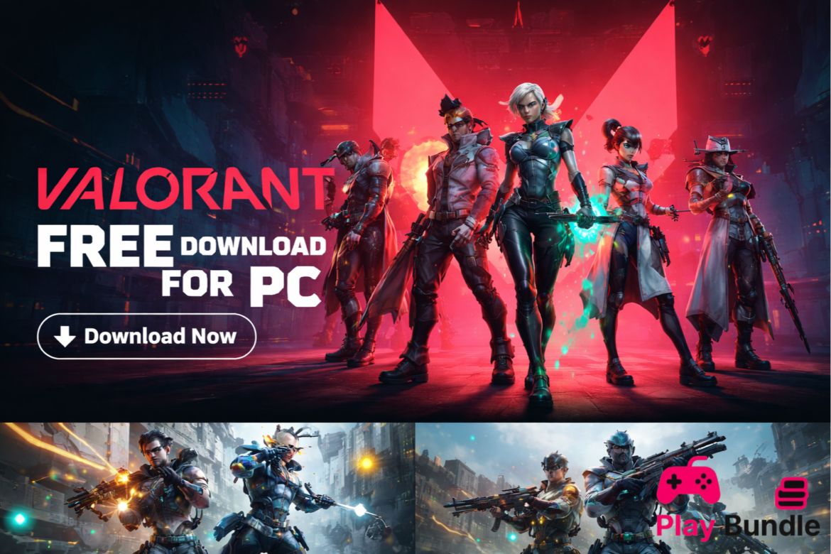 Valorant free download for PC featuring agents lineup with tactical FPS gameplay and Riot Games shooter graphics